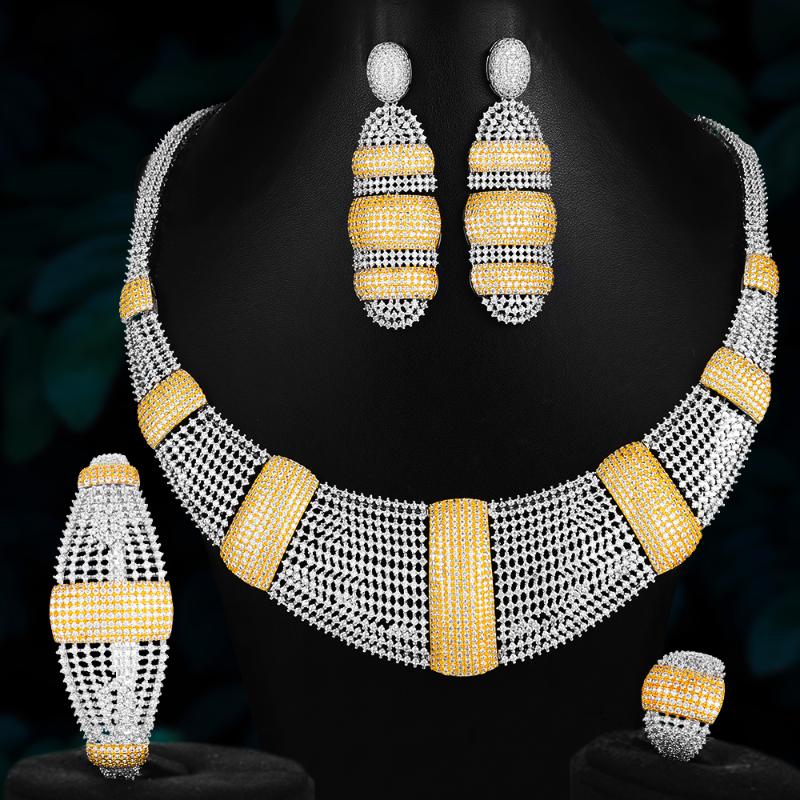 

Earrings & Necklace GODKI Luxury Stick Dubai Bicolor Jewelry Set Nigerian Wedding African Beads Bridal Jewellery Cubic Zircon Ethiopian, Silver