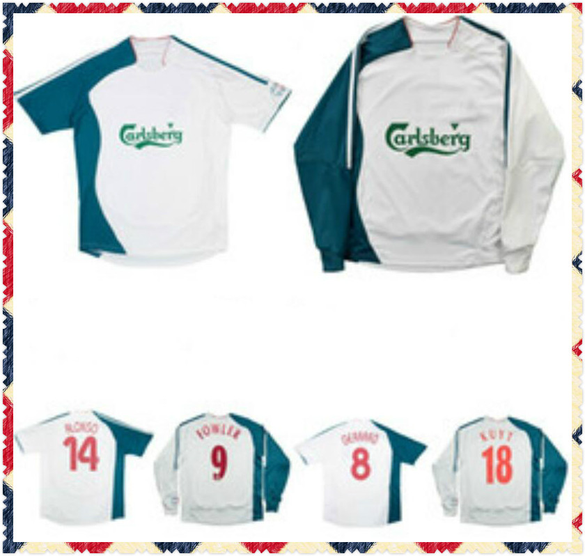 

2006 2007 Gerrard Fowler ALONSO KUYT Riise away retro soccer jersey home away 06 07 CARRAGHER Mascherano vintage classic football shirt, Multi
