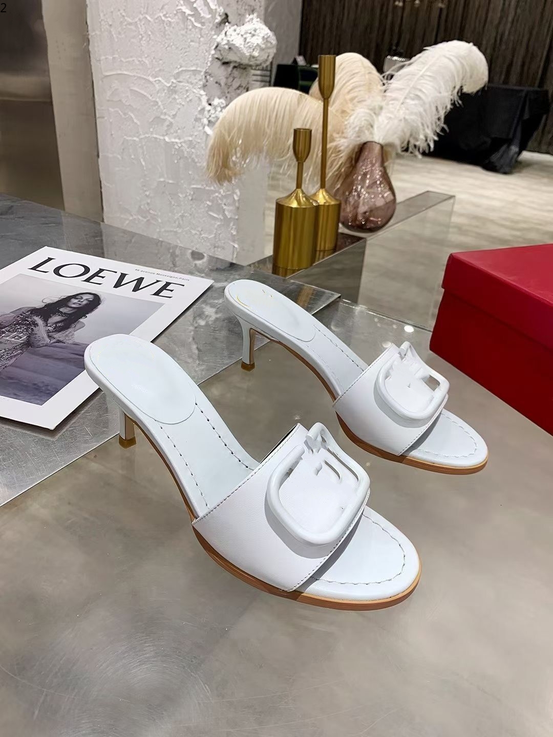 

Dio The new 2021 matte leather slippers with square lips, open-toed flats for women in sizes 35-42 mkj664221