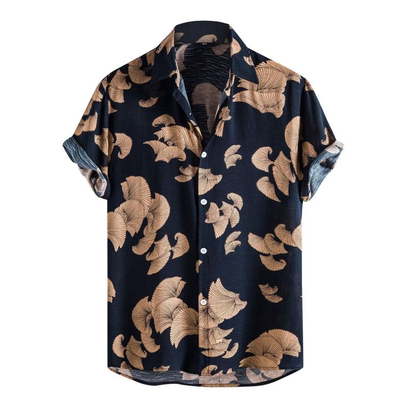 

Men's Casual Shirts Mens Hawaiian Shirt Male Printed Beach Loose Flower Short Sleeve Beachwear Buttons Blouse Tops, White;black