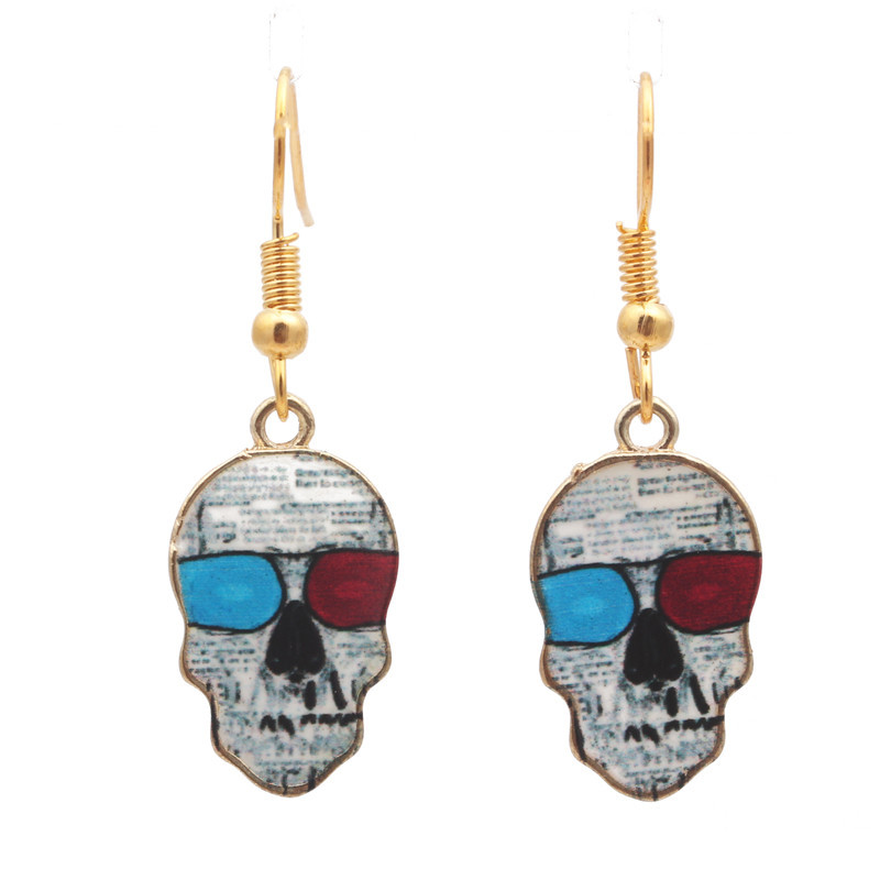 Crâne Scrâche Halloween Dangle Boucles d'oreilles Drop Boucles d'oreilles en plaqué or Patient multicolore 41mm x 13mm