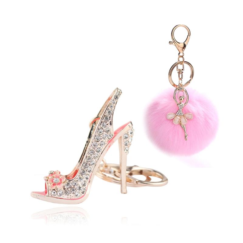

Keychains 1pcs Plush Fluffy Keychain Key Buckle Pendant Ballet Dancing Girl Keyring Pink & Metal High Shoes Fashion Car Accessories W