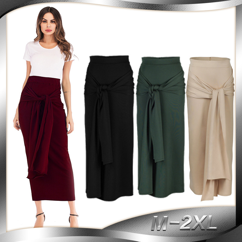 

Lace-up High Waist Skirts Muslim Women Slim Bodycon Elastic Hip Long Pencil Skirt Solid Color Middle East Abaya Islamic Clothing