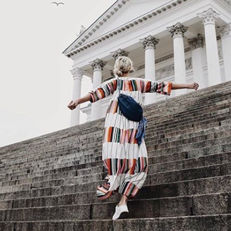 

Spring and Summer Loose Print O Neck Dresses for Women 210615, White