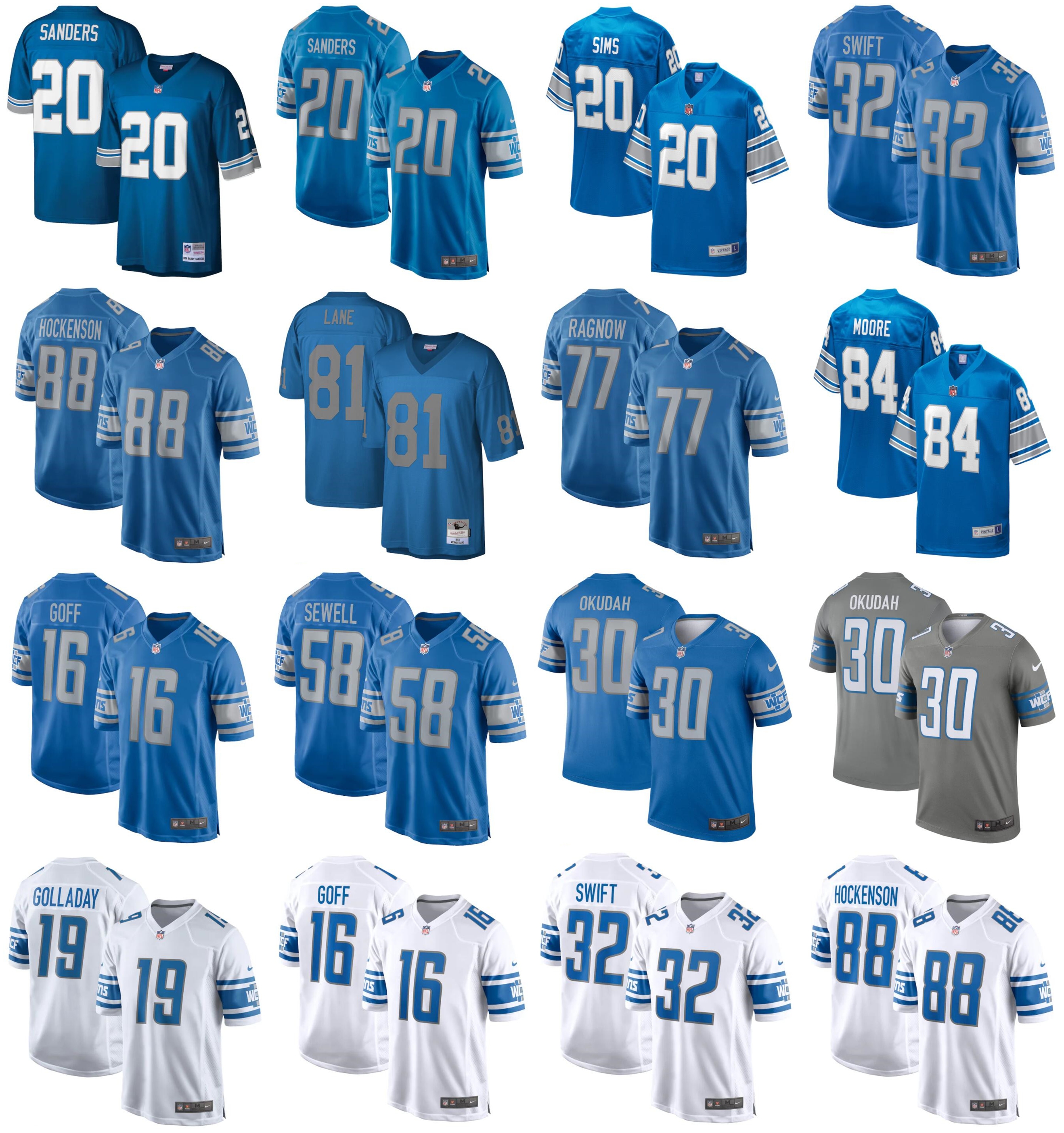 

NIKE NFL jersey 2021 American Football Jerseys Detroit Lions Jared 16 Goff T.J. 88 Hockenson Barry 20 Sanders D'Andre 32 Swift Jeff 30 Okudah Penei 58 Sewell Size S-XXXL
