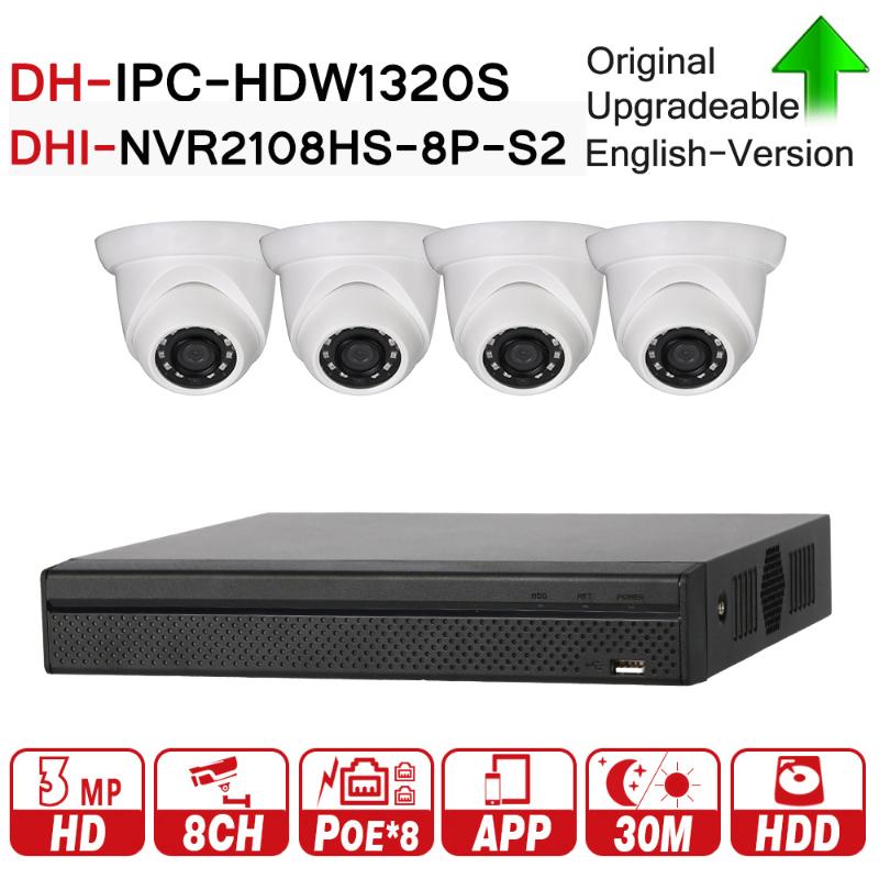 

Security Camera Kit With NVR2108HS-8P-S2 IP IPC-HDW1320S P2P Surveillance CCTV System Easy Install Support Update Systems