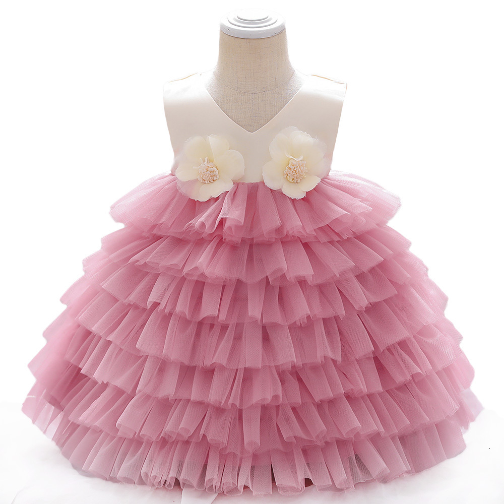 

Girl's LZH New Kids Dresses For Baby Tutu Cake Princess Infant 1st year Birthday Children Flower Girls Wedding Dress C0223, Pink