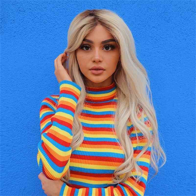 

turtleneck fashion rainbow sweaters knitted pullovers women winter sweater loose pullover jumpers female 210518, Beige