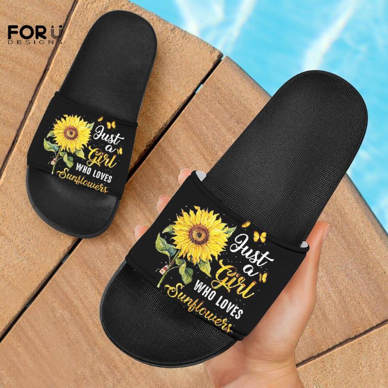 

Yellow Flower Sunflower Pattern Summer Women Slides Slippers Home Ladies Sandals Flip Flops Zapatos De Mujer 2021, Black