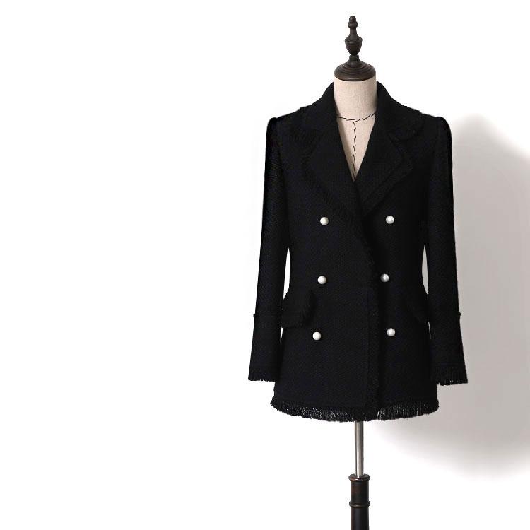 

Women's Suits & Blazers 2021 Spring Autumn Fashion Office Brief Black Blazer Double Breasted Pearls Button High-end, As pic
