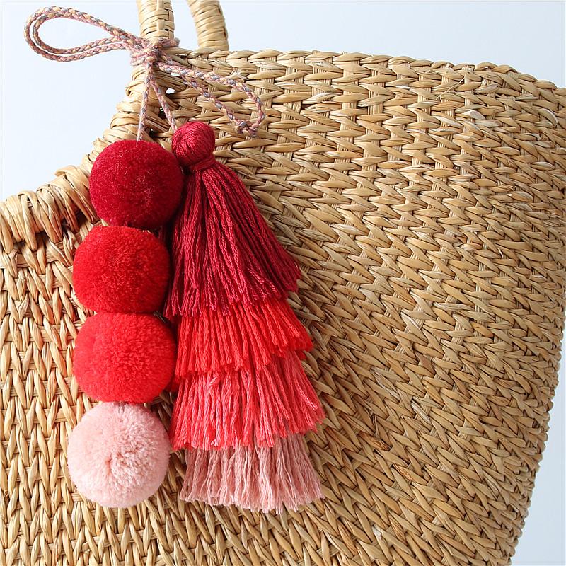 

Keychains 1pc Handmade Pom Tassel Keychain Bag Hanging Gradient Colors Key Chain Holder Boho Jewelry Gift For Women