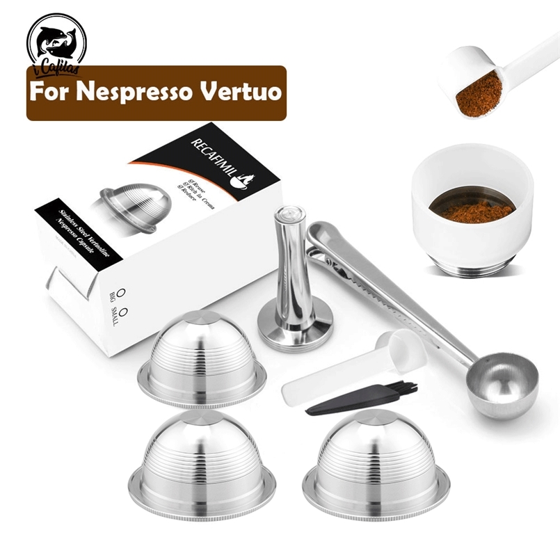 

iCafilas Reusable Coffee Capsule Pod For Nespresso Vertuoline GCA1 & ENV135 Stainless Steel Refillable Filters Dosing 210904