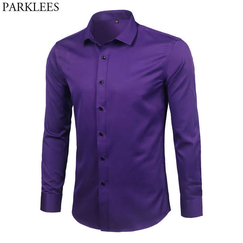 

Purple Men's Bamboo Fiber Dress Shirt Brand Slim Fit Long Sleeve Chemise Homme Non Iron Easy Care Formal Shirt For Men 210628, Light violet