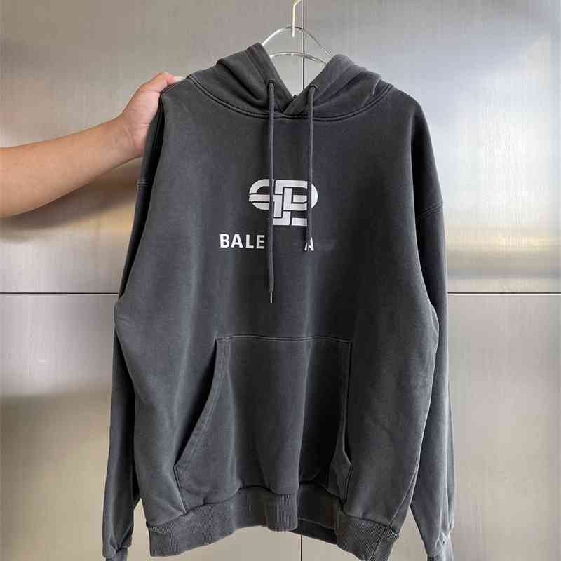 

Washed grey lock letter printed Hoodie women's 2021 autumn winter new fashion couple large loose coat, Black