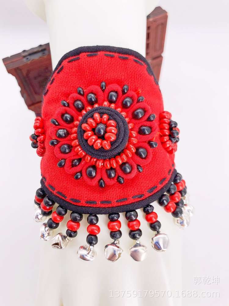 

,bracelet National style cloth Bracelet embroidered colorful bell big flower, Golden;silver