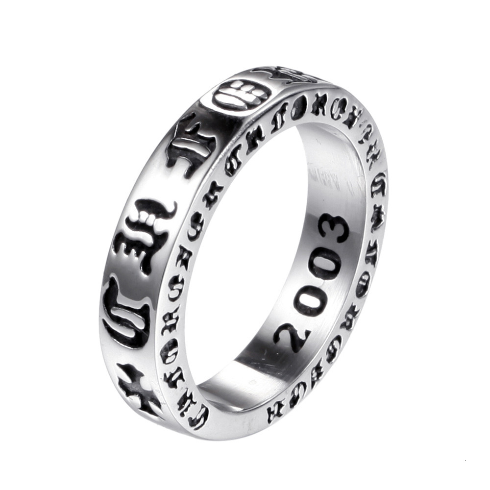 

delicate ring six character zhenyan men's stainless steel, Silver