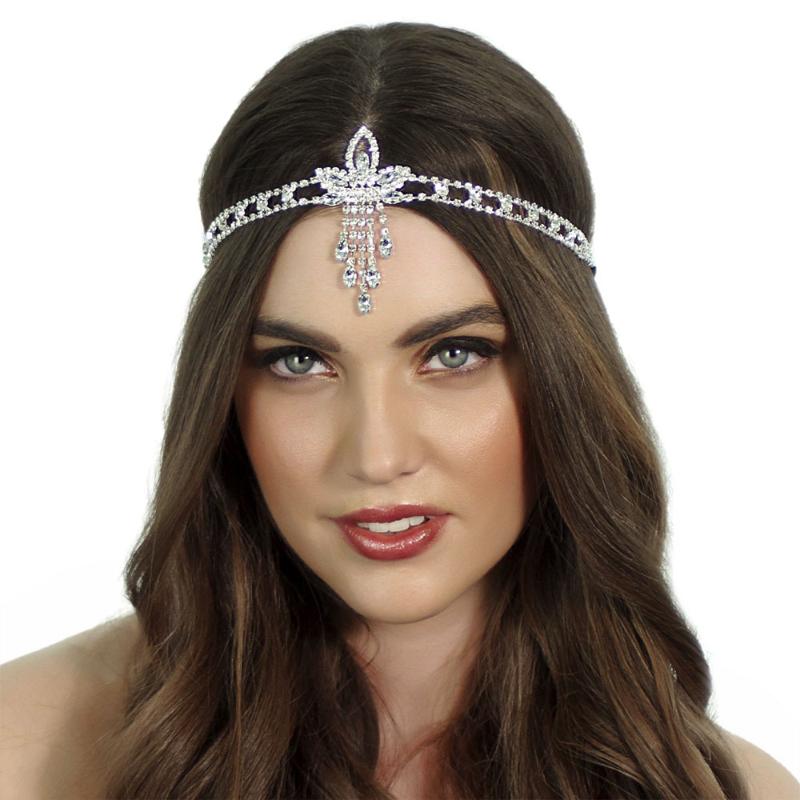

Hair Clips & Barrettes Stonefans Luxury Zircon Forehead Headband Chain Accessories Bride Tiara Rhinestone Elastic Band Head Wedding Jewelry, Golden;silver