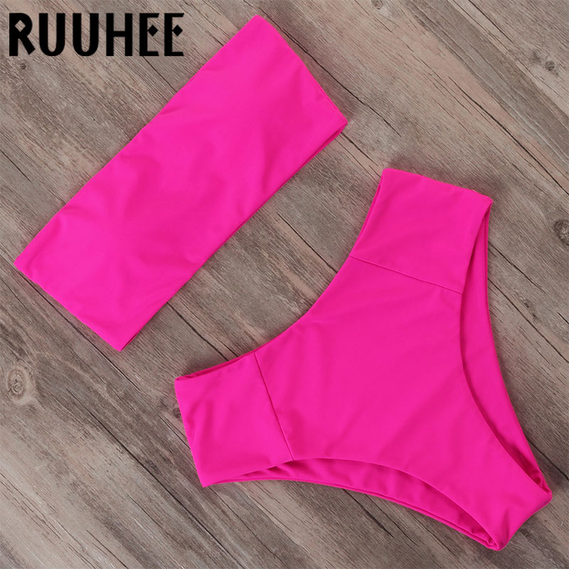 

RUUHEE High Waisted Neon Bikini 2021 Woman Bandeau Bathing Suit Mayo Push Up Swimwear Tube Top Sexy Two Piece Swimsuit For Women