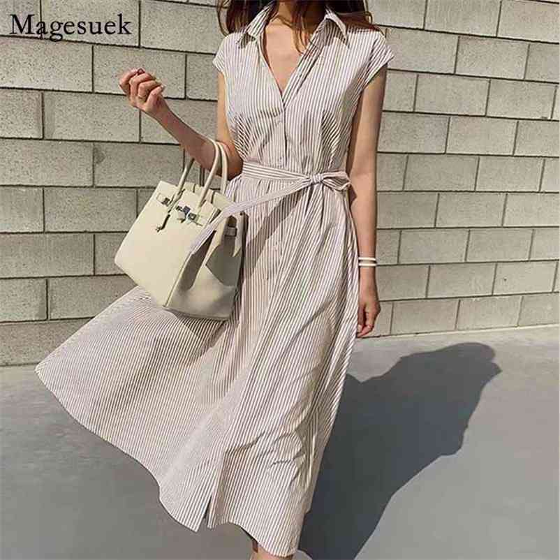

Summer Casual Plus Size Party Dress Sleeveless Women Dresses Loose High Waist Office Long Striped Robe Femme 10389 210518, Pink