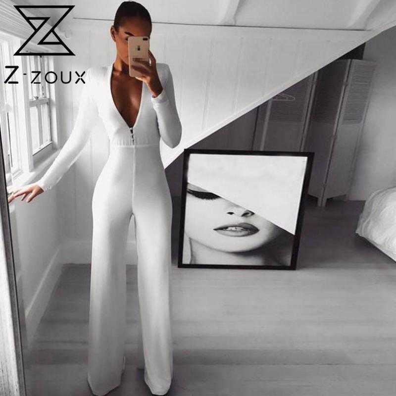 

Women Jumpsuit V-neck White Rompers Womens Plus Size Vintage Jump Suits Long Sleeve Fashion Sexy 210524
