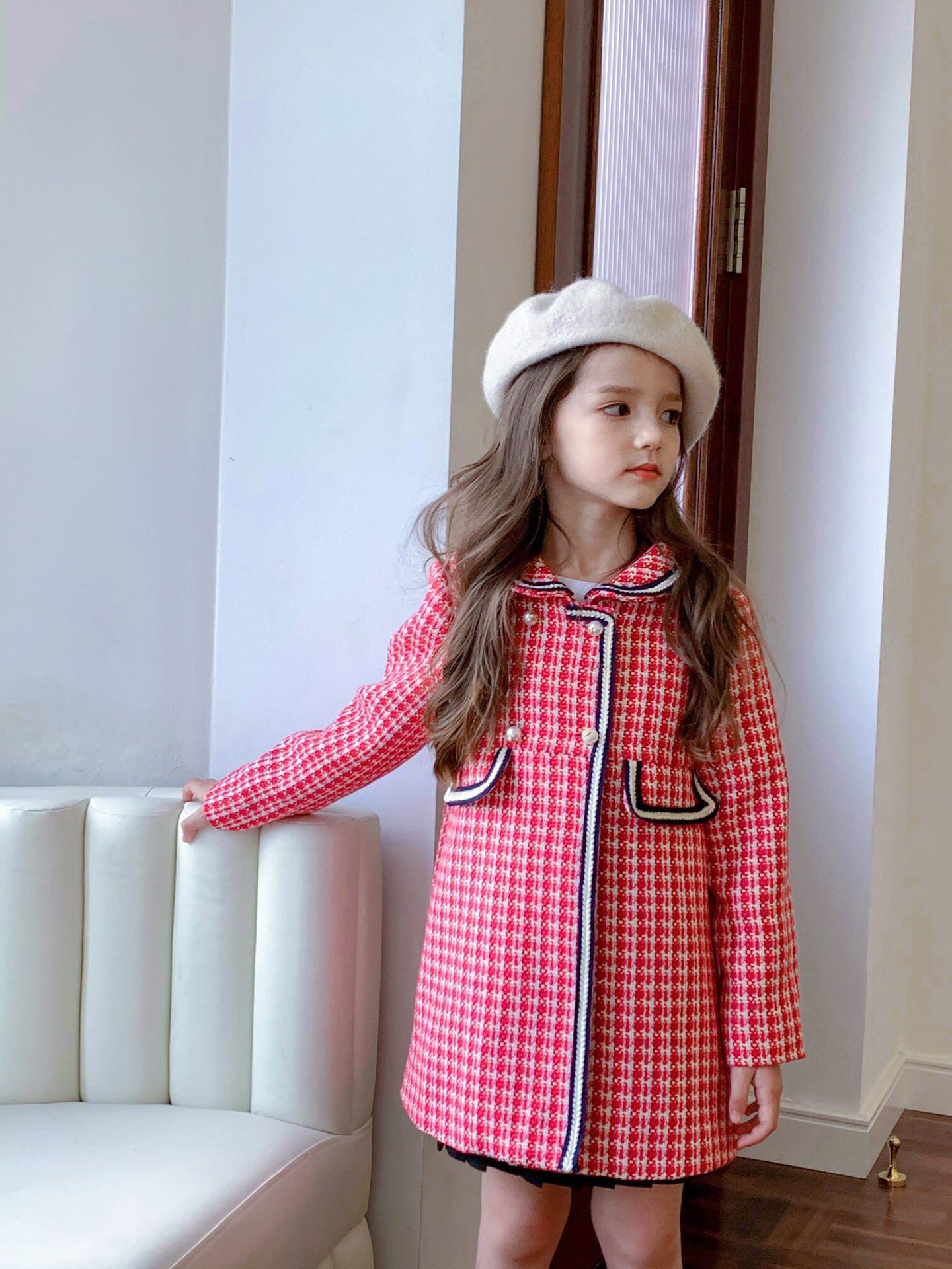 

Baby Girl Woolen coat Warm Infant Toddle Lapel Tweed jacket Winter Autumn Spring toddler Windbreaker Overcoat Clothes, Pink