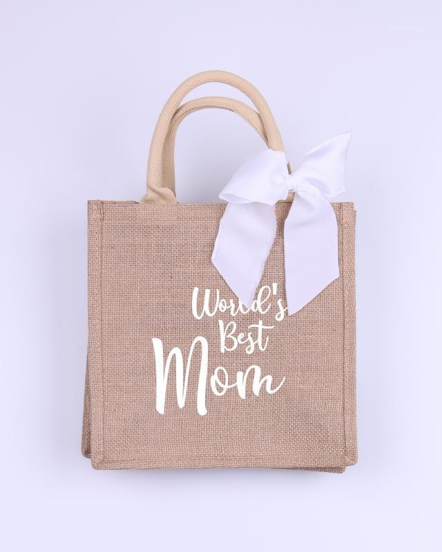 

Gift Wrap Mother World's Mom Grandma Nanny Burlap Tote Grocery Shopping Bag Teacher Appreciation School Personalized Name