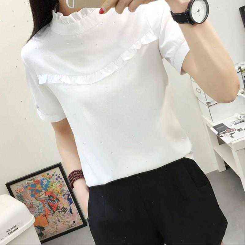 

fashion chiffon solid casual womens shirt o neck spring elegant office slim color korean shirts, White