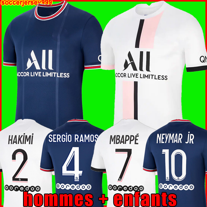 

Tops MBAPPE soccer jerseys HAKIMI SERGIO RAMOS 21 22 Maillots de football shirt 2021 2022 MARQUINHOS VERRATTI men kids kit uniforms enfants maillot foot fourth, 21/22 men away + ucl