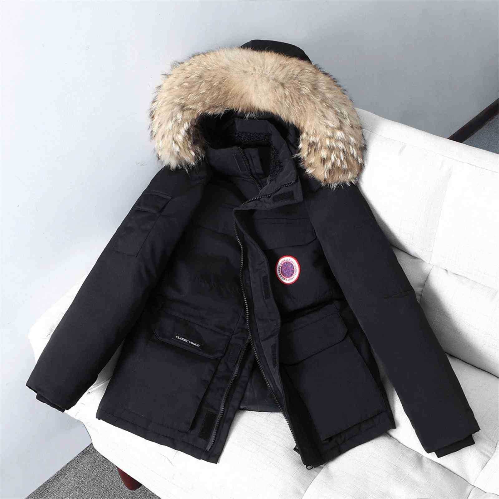 

Winter Purchase Fashion Canadian Map Table Goode Couple Outdoor Work Clothes Down Jacket Men' Trend Wool Collar Thickened Gooses -3XL