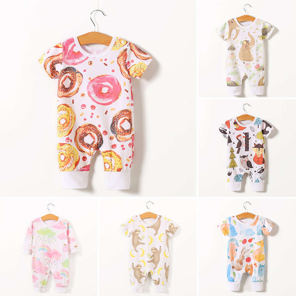 

Short sleeve baby's creeping suit cotton one piece full print short pajamas, White