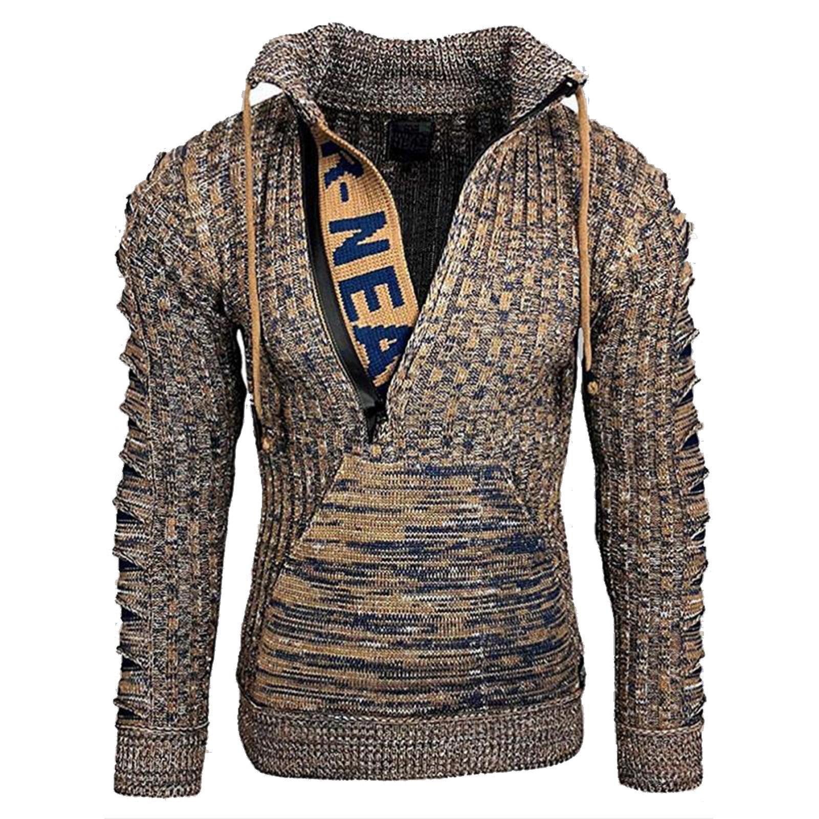 

mens sweater Autumn Winter Letters Sweater Long Sleeve Turn Down Collar Ripped, Black