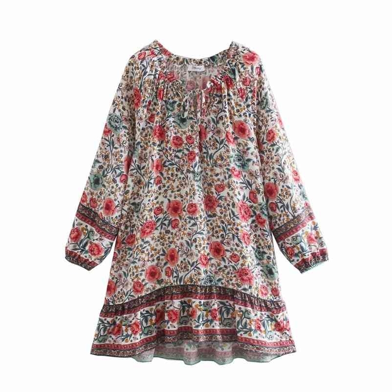 

V-neck print dress with wood ear lace Chiffon Holiday Style A-line Women Dress Spring Summer O-neck Female Short 210524, Navy blue