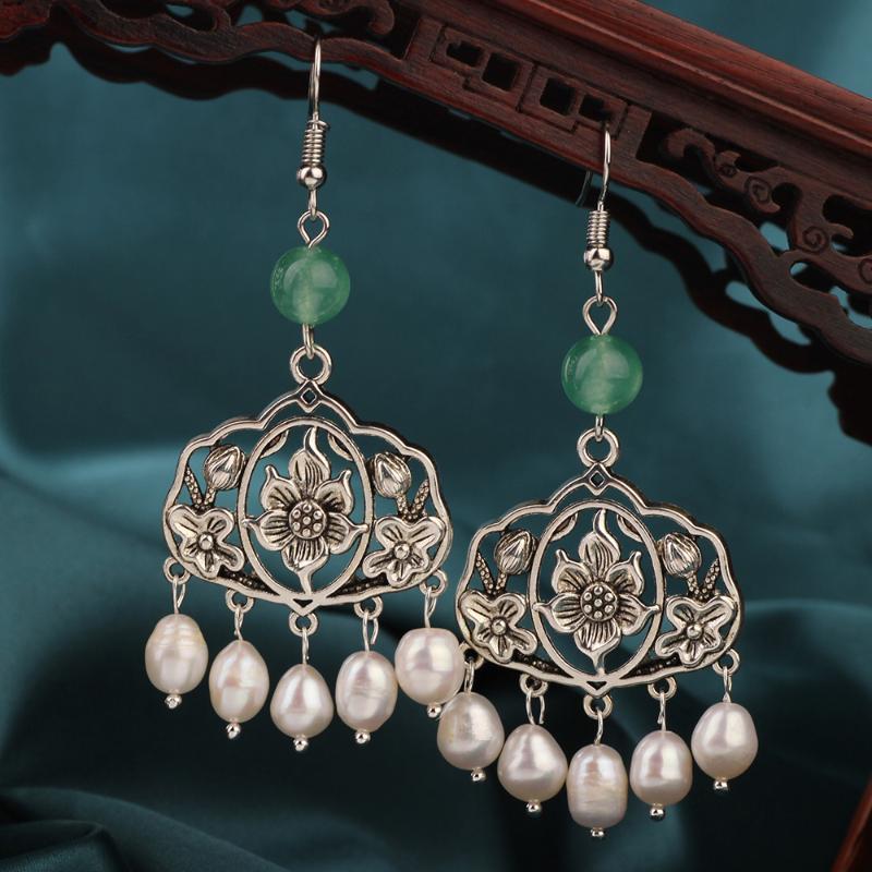 

Dangle & Chandelier Summer Trend Vintage Tassel Freshwater Pearl Drop Earrings Ethnic Flower Tibetan Silver Chinese Style Jewelry For Women