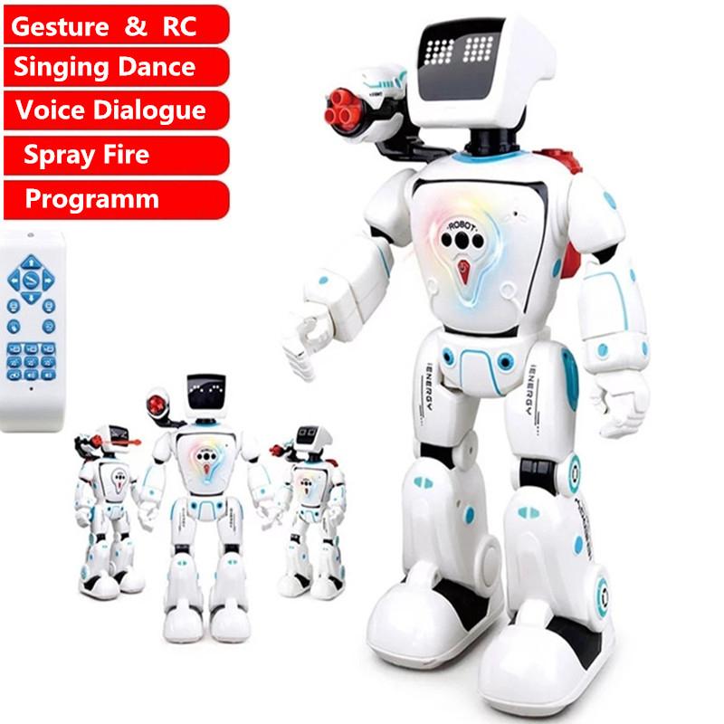 

Hydropower Robot Touch Sensor Voice Gesture Control High Simulation Walking Dance Singing Fire Bullet Battle Smart RC Robot Toys, White