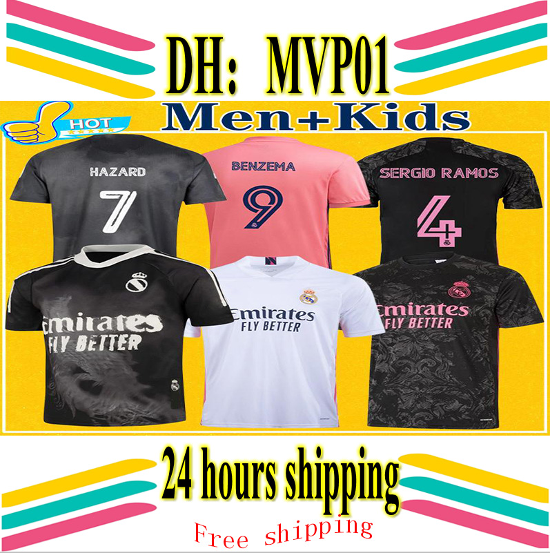 

2021 Real Madrid Soccer Jerseys HAZARD SERGIO RAMOS BENZEMA ASENSIO VALVERDE CASEMIRO 20 21 Football Shirt Men, Black;yellow