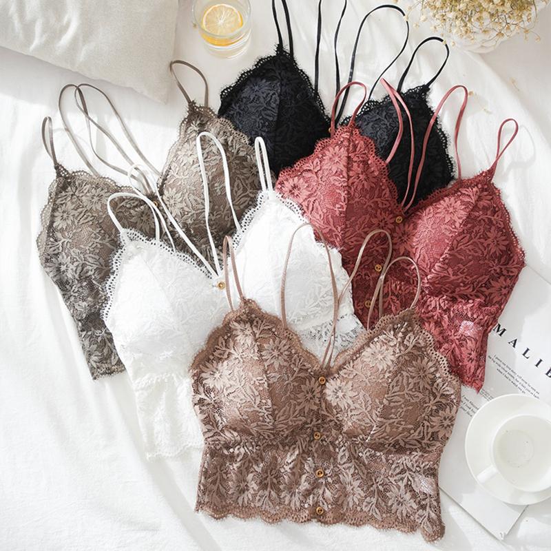 

Camisoles & Tanks #48 Women Strappy Lingerie Floral Sheer Soild Lace Bralette Padded Crop Top Underwear Camisole Camisetas Tirantes Encaje