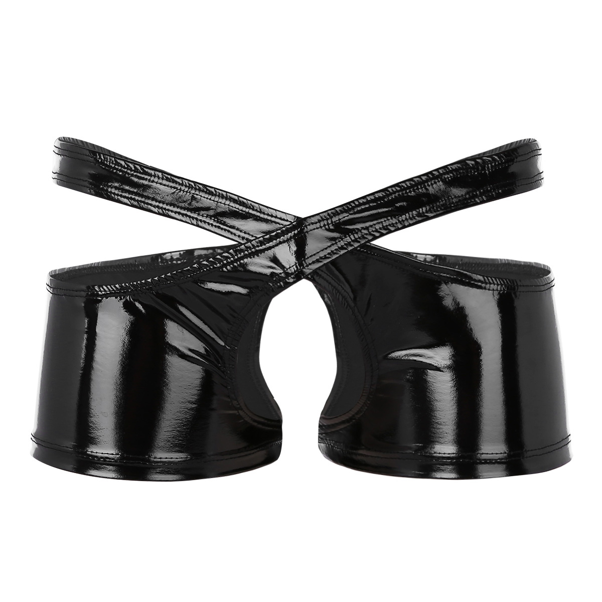 

Sexy Fashion Mens Lingerie Wetlook Faux Leather Low Rise Open Crotch Two Symmetrical Halves Boxer Briefs Underwear Panties Set