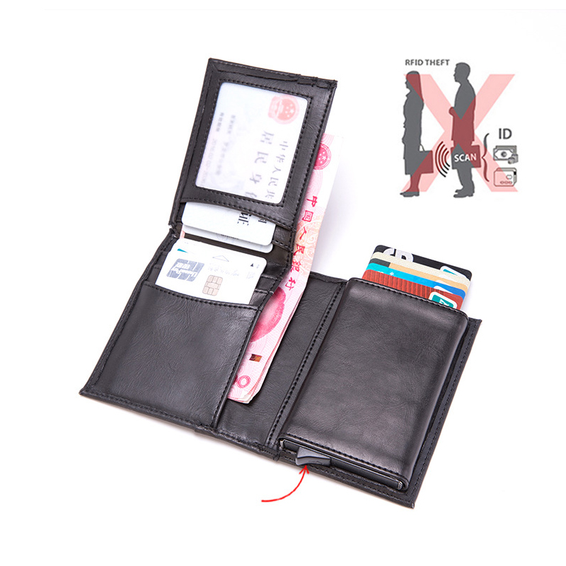 

Men Leather Card Multi-Functional Vintage Holder Money Compartment & Photo Holder Wallets, X-53 brown