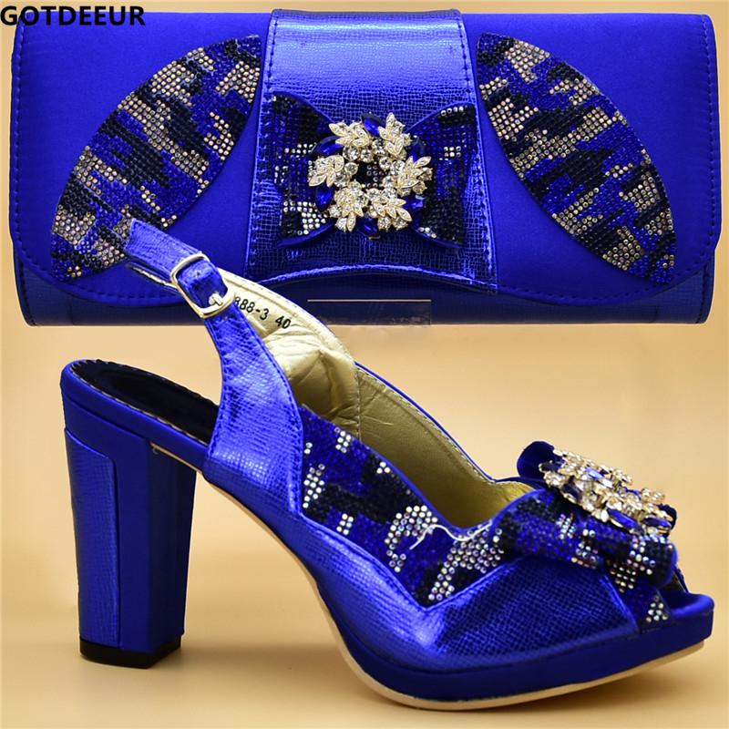 

Latest Design African Women Wedding Shoe And Bag Decorated With Rhinestone Matching Italian Set High Heels Pumps Dress Shoes, Gold only shoes