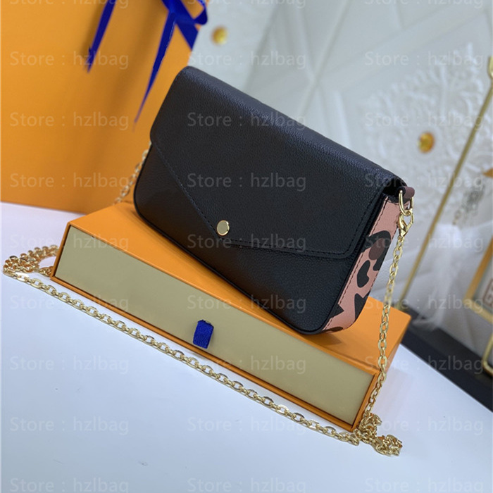 

FeLicie Pochette designer Bag M80679 animal-print leather 3pcs envelope-style pouch little clutch chain shoulder cross-body, Color 01