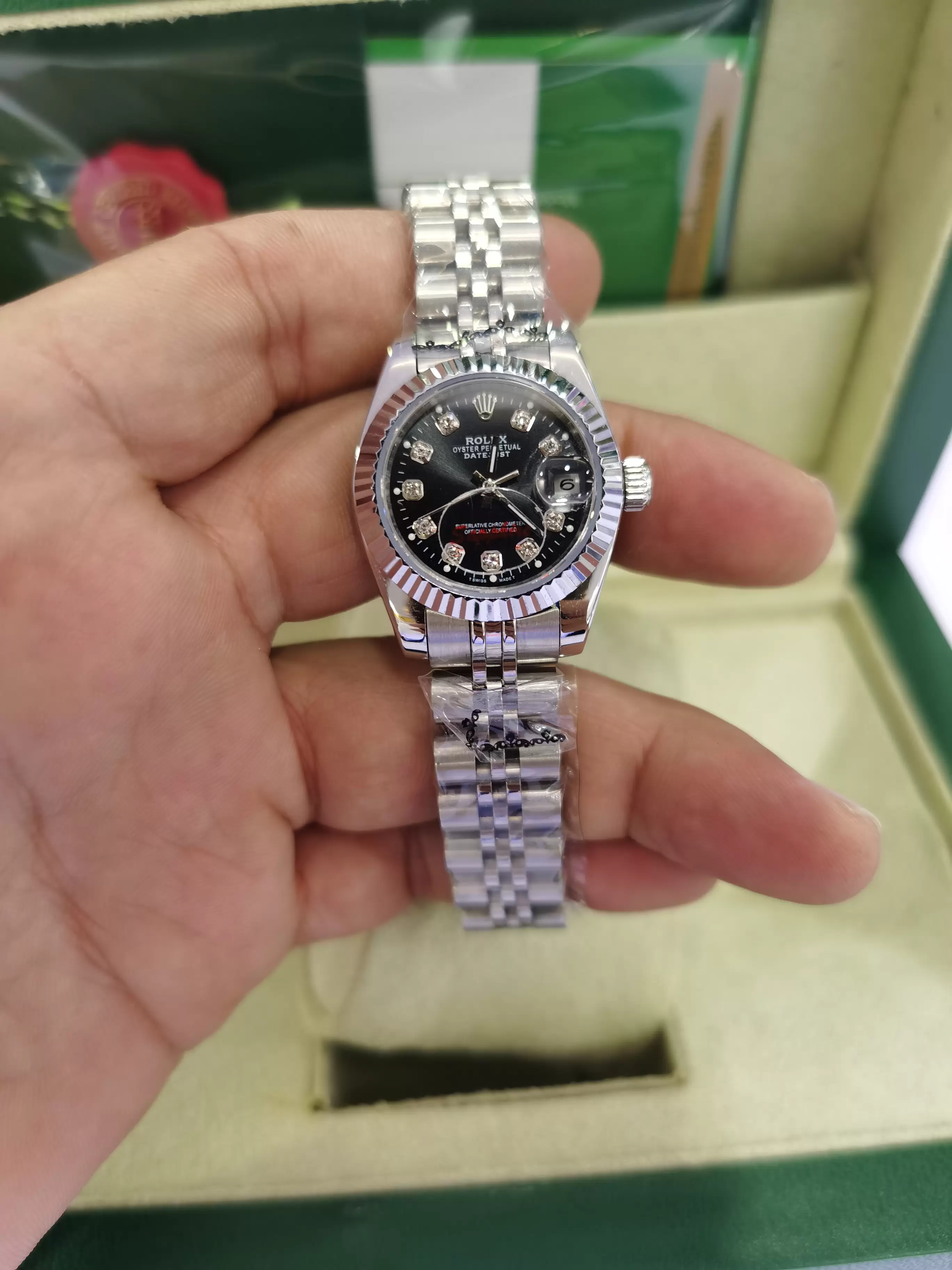 

With original box women 26mm automatic mechanical diamonds watch No battery sweeping movement self winding Stainless steel clock Datejust wristwatch, Style 2