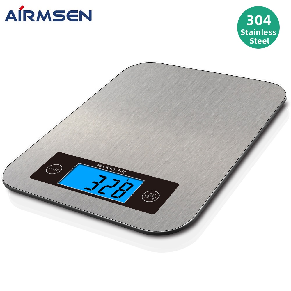 

AIRMSEN 22LB/10KG Electronic Kitchen Scale Digital Food Scale Stainless Steel Household Weighing Scale LCD Measuring Tools