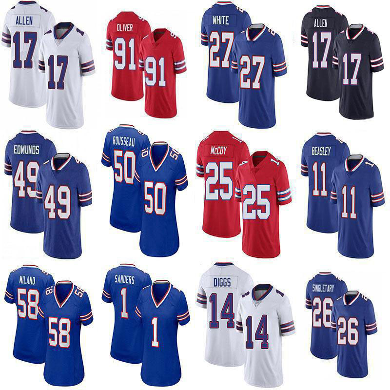 

17 Josh Allen 50 Gregory Rousseau 14 Stefon Diggs Custom Football Jerseys 11 Cole Beasley 58 Matt Milano 1 Emmanuel Sanders 26 Devin Singletary A.J. Epenesa Dion Dawkins, Mens