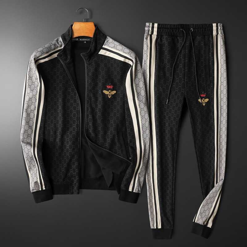 

2021 autumn winter new men's jogging suits men fashion personality trend little bee men's long sleeve leisure sports suit tracksuit mens tracksuits, Black