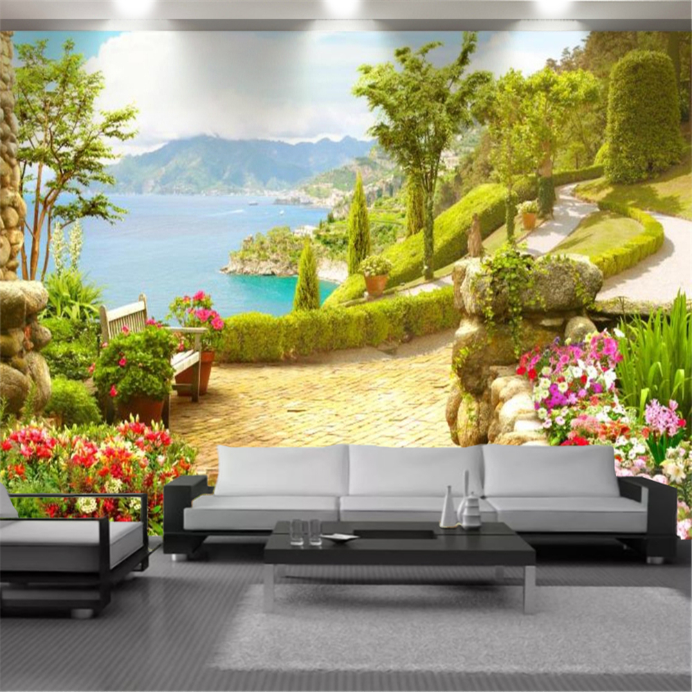 

3d Landscape Beautiful Seaside Scenic Mural Modern Home Decoration Living Room Bedroom Kitchen Wallpapers, Green