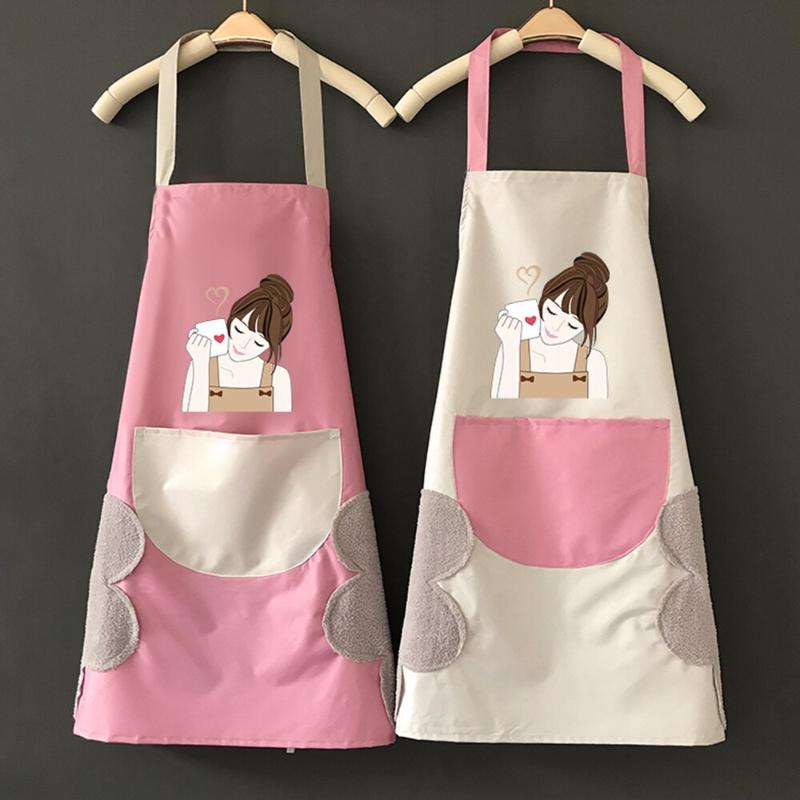 

1pc Lovely Girl Pattern Kitchen Aprons For Women Waterproof Oil Proof Household Apron Home Bibs Cooking Baking Cleaning Tools