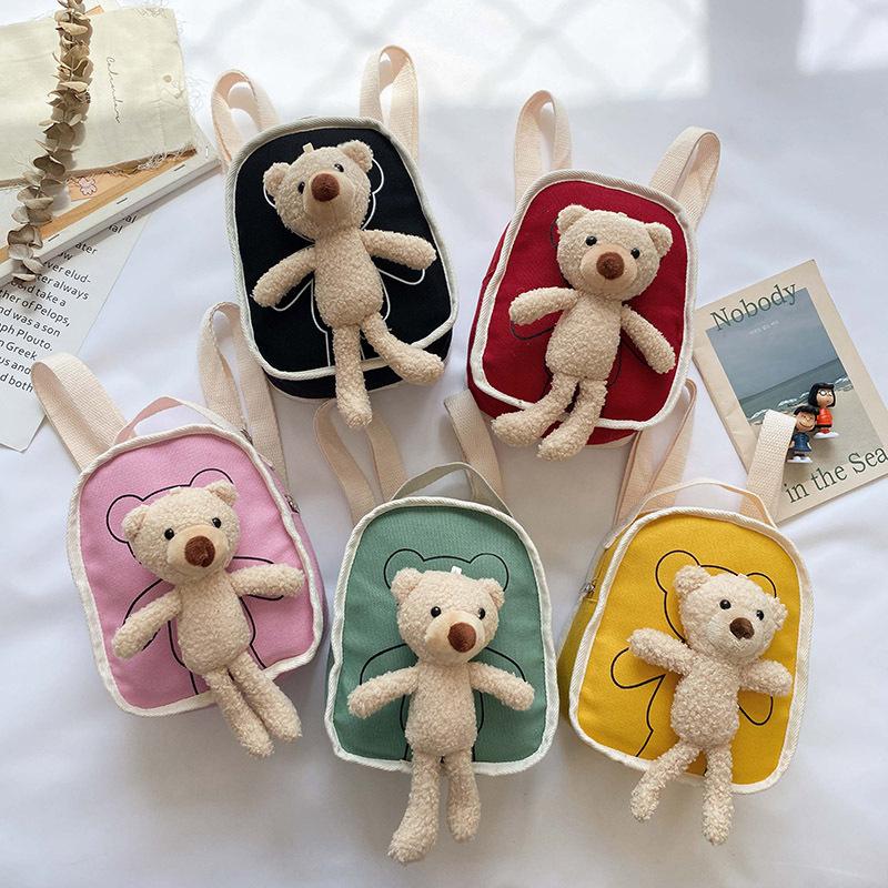 

Children's Schoolbag Cute Bear Doll Mini Backpack Canvas Kindergarten Shoulder Bag School Bags