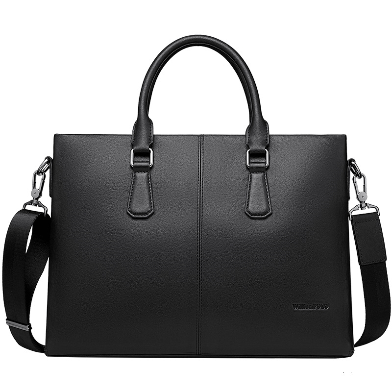 

Royal Paul handbag business top leather briefcase men's one shoulder computer messenger bag, Black