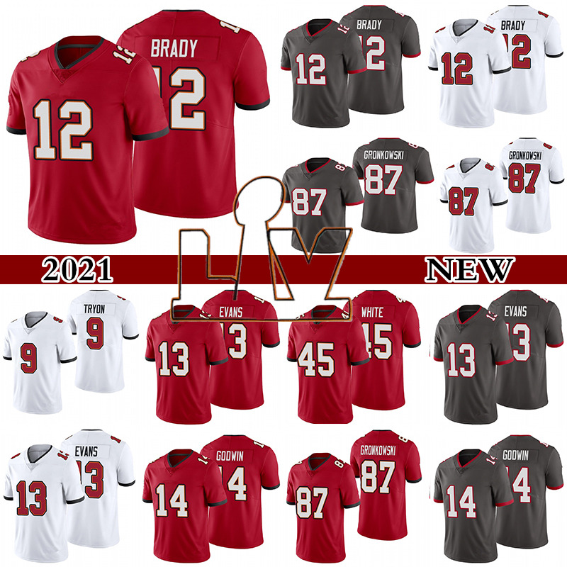 

Tom 12 Brady 87 Rob Gronkowski Jersey 14 Chris Godwin Mike 13 Evans Men's Stitched TampaBayBuccaneersfootball jerseys, Red