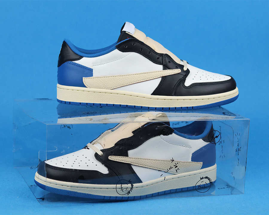 

Top grade version with plastic case Basketball Shoes 1S Fragment Travis Scotts x Jumpman 1 Low mens Military Blue Luxurys Designers, #1